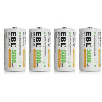 EBL C Batería 5000 mAh - Batería Recargable NI-MH Paquete de 4 con Caja de Almacenamiento, batería Tipo C