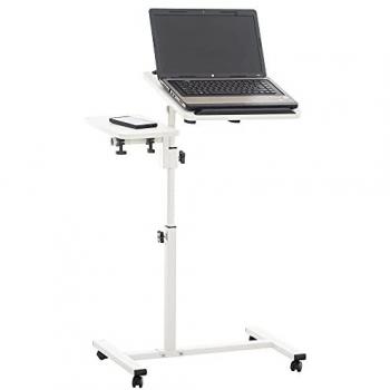 Mesa Auxiliar Liva Ajustable en Altura y Móvil con Ruedas, Diseño Industrial, Color Blanco