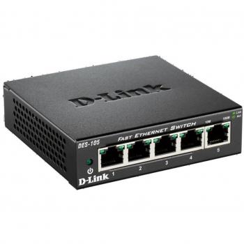 D-Link DES-105 – Switch de Red con 5 Puertos LAN Fast Ethernet 10/100 Mbps RJ-45, no gestionable Layer 2, Carcasa metálica, Color Negro