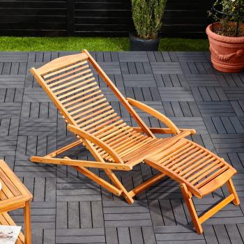 Tumbona de Madera de Acacia con Cojín Ergonómica Plegable 152x70x74 cm hasta 120Kg