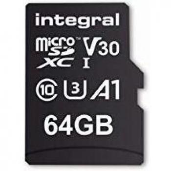 Integral Memory MicroSDXC 64GB UHS-I U3 Class 10 V30 A1 hasta 100MB/s de lectura, 45MB/s de escritura