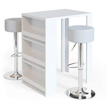 Set de mesa de bar blanco con 2 taburetes, 57 x 80 cm, Vicco