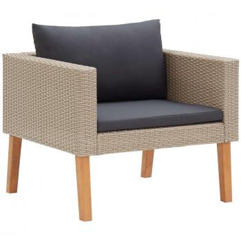 Beige Poly Rattan Single Garden Sofa with Cushions