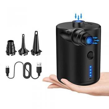 tomight Bomba de Aire Eléctrica,Inflador Eléctrico Recargable Portátil con 3 Boquellas,Alta presión para Inflar/Desinflar Colchón Hinchable, Piscinas, Barcos, Juguetes Hinchable o Camping