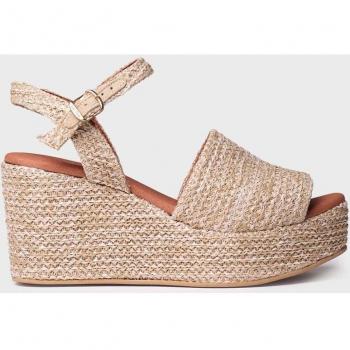 Toni Pons - Sandalias de plataforma de mujer de rafia con hebilla y detalle floral.