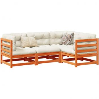 4 Piece Garden Sofa Set with Cushions Wax Brown Solid Pine Wood