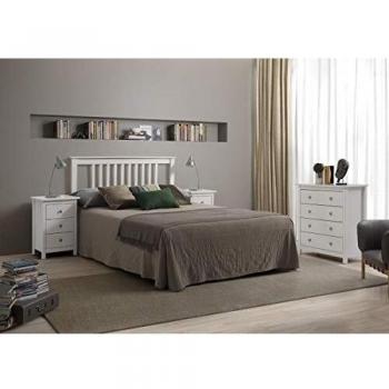 Cabecero Tabac Pino Macizo, para Cama somier de 135, Color Blanco Translucido 100x147x2