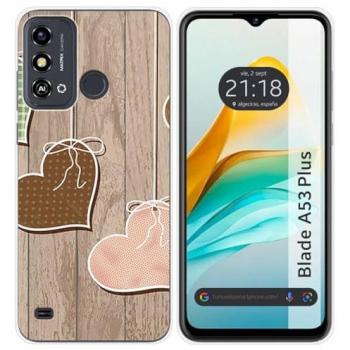 Funda de Silicona para ZTE Blade A53 Plus con Diseño de Corazones y Madera