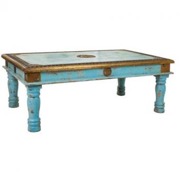 Mesa de Centro Artesanal de Madera Azul 120x75x45 cm