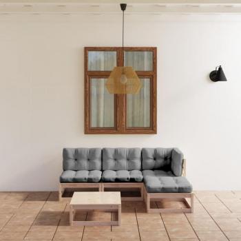 5-Piece Solid Pine Garden Lounge Set with Cushions