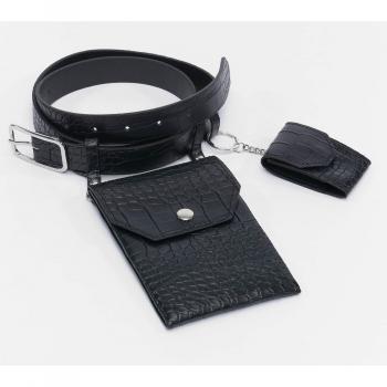 Cinturón de Cuero Sintético Croco Urban Classics con Bolsa Negra y Plateada
