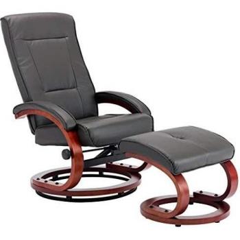 vidaXL Sillón Relax Reclinable Piel Sintética Madera Reposapiés Aparte Butaca Abatible Relajación Confort Reclinación Manual Cuero Artificial Gris
