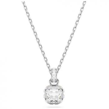 Swarovski April Birthstone Pendant Necklace for Women, Rhodium Plated, Square Cut Crystal 5651704