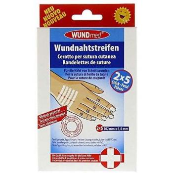 Cinta Estéril para Cerrar Heridas WUNDmed, 10 Tiras de 102 x 6,4 mm