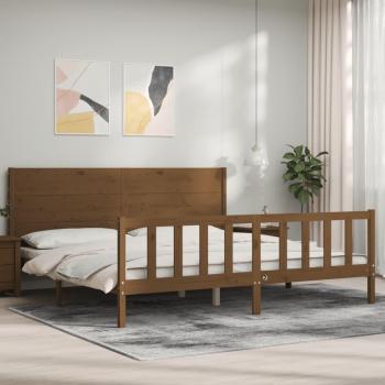 Estructura de cama y cabecero de madera maciza marrón miel 200x200 cm