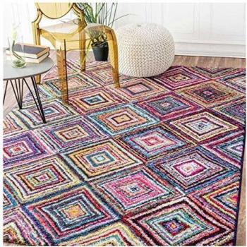 Alfombra de salón tejida multicolor con motivos geométricos 120x170