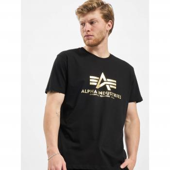 Camiseta Básica Estampado Metalizado Alpha Industries para Hombre - Color Negro y Amarillo, Talla XL