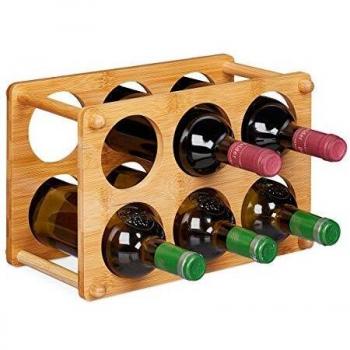 Botellero de Bambú para 6 Botellas, Soporte de Mesa en Forma Arco, Dimensiones 21x32x18.5 cm, Color Natural - Relaxdays