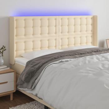Cabecero de tela con LED color crema 183x16x118/128 cm