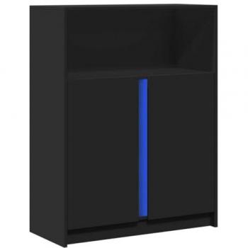 Aparador con LED de madera de ingeniería negro 77x34x100 cm, mueble de almacenaje, bufé, armario de almacenaje