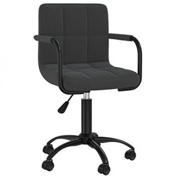 Silla de oficina giratoria de terciopelo negro con ajuste de altura, base en metal, diseño ergonómico y tapizado suave