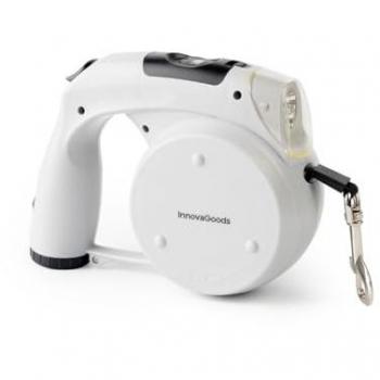 Correa Retráctil 6 en 1 para Perros con Compartimento para Bolsas, Reloj Digital, Luz LED y Comedero/Bebedero
