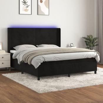 Cama Box Spring con Colchón y LED Negro 160x200 cm en Terciopelo