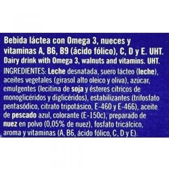 Puleva Omega 3 Leche Desnatada Enriquecida con Nueces, Pack de 6 Botellas de 1L