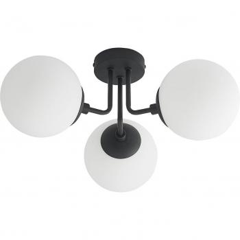 Lámpara de techo Arnella de Lindby, tipo vintage, color negro, material metal y opalino, para salón y comedor, con 3 lámparas E14