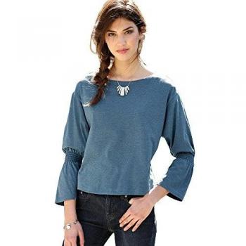 Camiseta Escote Redondeado y Manga Larga con Detalle elástico en Nido - 007806,Azul Plomo,M