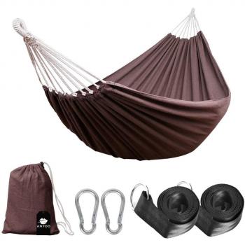 Anyoo Hamaca de Algodón para Jardín al Aire Libre Cama Portátil de Lona con Cuerdas para Acampar Capacidad de 200 Kg Peso Ligera con Bolsa para Jardín Patio Trasero Playa Mochileros