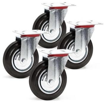 Juego de 4 ruedas giratorias 200 mm goma maciza llantas metálicas placa máx. 150 kg/rueda