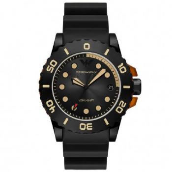 Emporio Armani Aqua Black Polyurethane Strap Black Dial Quartz Divers AR11539 200M Mens Watch