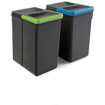 Emuca Basura, Cubos de Reciclaje para Base Recortable, Juego de 2 Contenedores de Alto 266Mm Y Capacidad 7 litros, Gris, H 266 mm