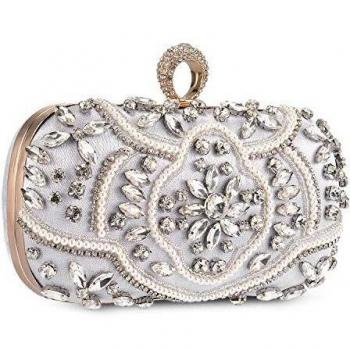 Bolso de Fiesta Pequeña Elegante Noche Diamantes de imitación Clutch Monedero del Banquete Bolso de Boda Cocktail,Plateado