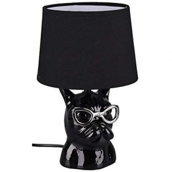 Lámpara de Mesa Dosy Cerámica Negra Bulldog con Gafas E14 29cm