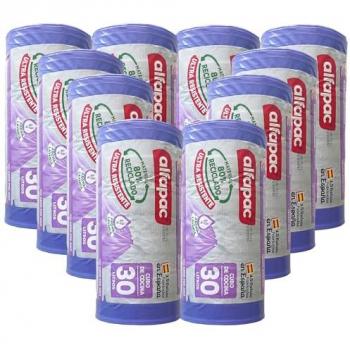 Bolsas de Basura Autocierre 30L Lavanda Ultra Resistentes Triple Capa Antigoteo 80% Recicladas (10 Rollos de 15 Bolsas)