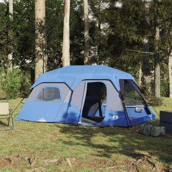 Carpa familiar impermeable de 9 personas con apertura rápida en color gris y naranja, azul y verde