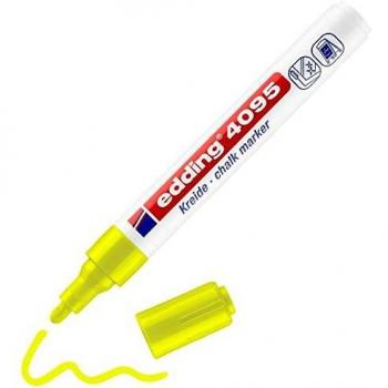 Marcador de Tiza Edding 4095 Amarillo Neón - Punta Redonda 2-3 mm, Marcador Borrable para Pizarras, Ventanas y Espejos