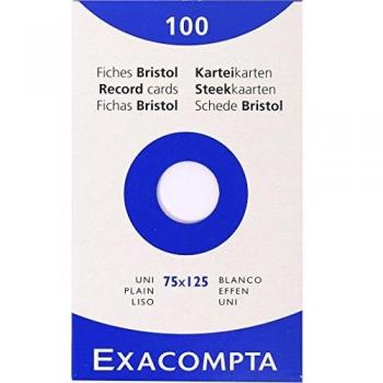 Exacompta Bristol - Tarjeta de registro, Liso, 75 x 125 mm, paquete de 100 tarjetas, Liso, Blanco, 75 x 125 mm, paquete de 100 tarjetas
