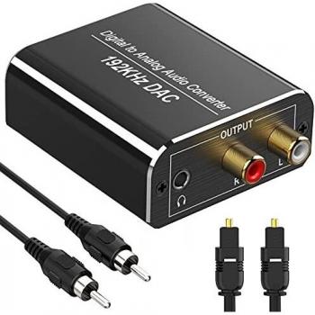 192 Khz Convertidor Digital a AnalóGico, FOKKY Dac Audio Digital Spdif/Optical/Toslink/Coaxial a EstéReo AnalóGico L/R Rca, 3.5Mm Adaptador Audio Optico a Jack, Black Convertidor Digital a AnalóGico