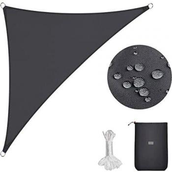 Sekey Toldo Vela de Sombra Impermeable 2.5x2.5x3.5m Triangular Protección Rayos UV, Resistente al Desgarro, para Terraza Balcon Patio Exteriores Jardín, con Ojales y Cuerdas de Fijación, Antracita