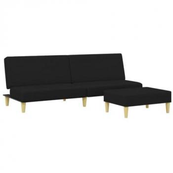 Sofá Cama de 2 Plazas con Taburete en Tela Negro