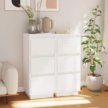 Aparador blanco de 2 piezas en madera maciza de pino, dimensiones 32x34x75 cm