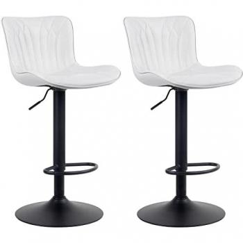 Set de 2 Taburetes de Bar Linus Ajustables en Simil Cuero Blanco con Respaldo y Base de Metal