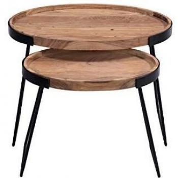 Mesas nido de metal y acacia ELAVO - Madera clara / negro