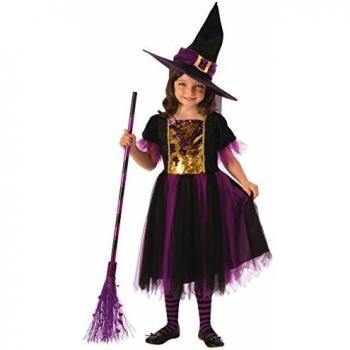 Halloween - Disfraz de Bruja para niña, dorado y morado - 3-4 años