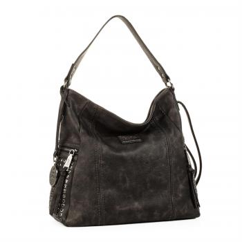 LOIS - Bolso mujer bandolera ajustable y asa grande. Piel sintética Polipiel. Forro estampado y bolsillo interior. Bolsillo atrás cremallera. 93170, Color Negro