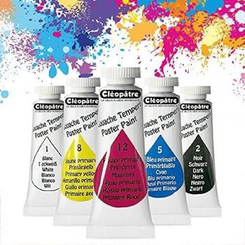 Set de 5 Tubos de Gouache Cléopâtre - Tempera al Agua de 10 ml - Colores Luminosos y Resistentes