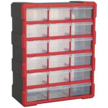 Armario de herramientas y caja de surtido SEALEY APDC18R, almacenamiento robusto, diseño compacto, múltiples compartimentos ajustables, fabricado en acero resistente, acabado en pintura epoxi para mayor durabilidad